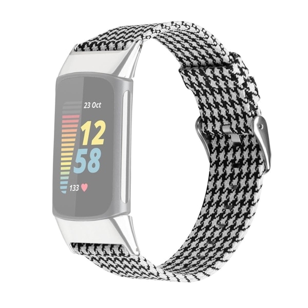 Armbånd til Fitbit Charge 5 Nylon Sort & Hvid 120-160mm Sort, Hvid