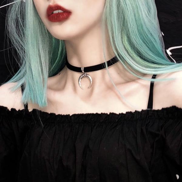 Sametti Punk Choker-kaulakoru Goth Velvet Choker-kaulakoru Kuun korvakorut Party Club Sexy Gothic Femme Korut
