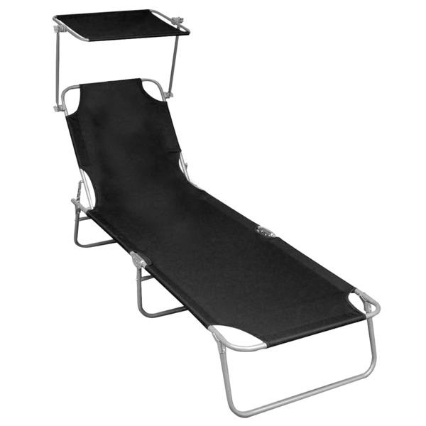 vidaXL Fällbar Solstol med Tak Svart Aluminium Svart Black