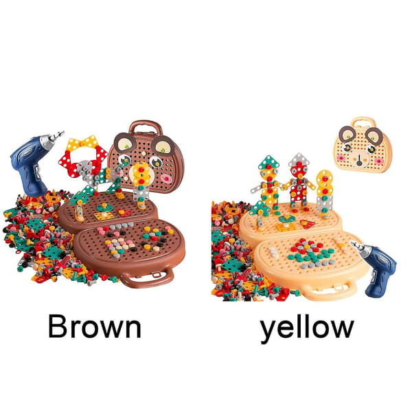Creativity Tools for Kids, Tool Toys, Building Toys, Screwdriver Board Set for Kids, Construction Set with Power Tools, Drill Toy L Brown Brown