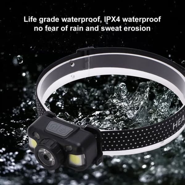 Oppladbar hodelykt, Super Bright Mini Fixed Focus Sensor Hodelykt for Camping, Sykling, Løping, Fiske, DUBUNS