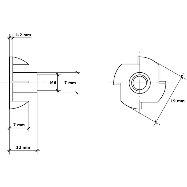 T-mutteri Kynsipähkinä 4-sivuinen Mutterikynsiliitin M6 x 12 mm 50 kpl