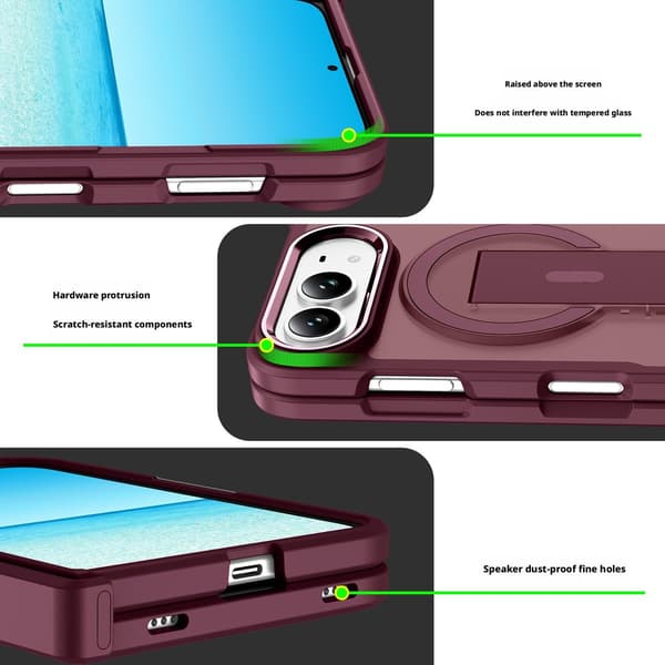 Magnetiskt fodral för iPhone Duo, vikbart telefonskal med justerbart stöd, MagSafe-kompatibelt, PC + TPU stötsäkert, fullt kameraskydd, rött