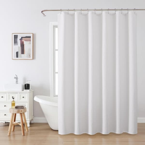 Dusjforheng, vanntett polyester vaffeltekstur med 12 plastkroker for baderomsbadekar og dusjer, hvit, 180 x 180 cm
