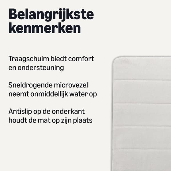 Memory Foam Bademåtte, Ultra-absorberende og hurtigtørrende skridsikker bademåtte, maskinvaskbar, blød og behagelig måtte til badeværelset, 40x60 cm, lysegrå