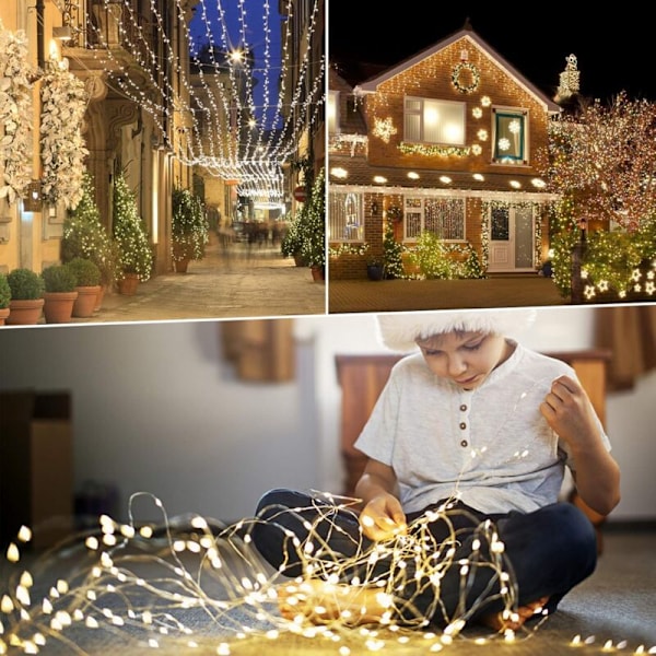 LED Solarslinga Utomhus, 2 Set med 200 LED Solarslingor Vattentäta 8 Funktioner, 22 m, för Sommarträdgård, Uteplats, Tält, Bröllop