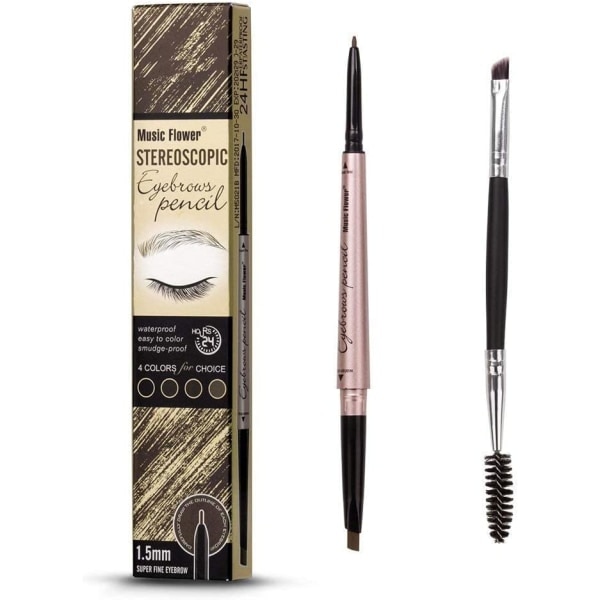 Øjenbrynsblyant med øjenbrynsbørste, dobbelt øjenbrynsblyant, automatisk makeup-værktøj (mørkebrun)