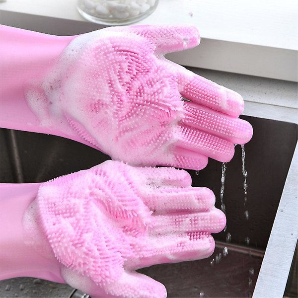 Diskhanskar, Rengöringssilikon Diskhanskar, Silikonhandskar, Magic Gloves Rosa