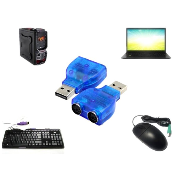 USB 2.0 til PS 2 omvandlaradapter Blå med chip for din PS/2 tangentbord/muskabel