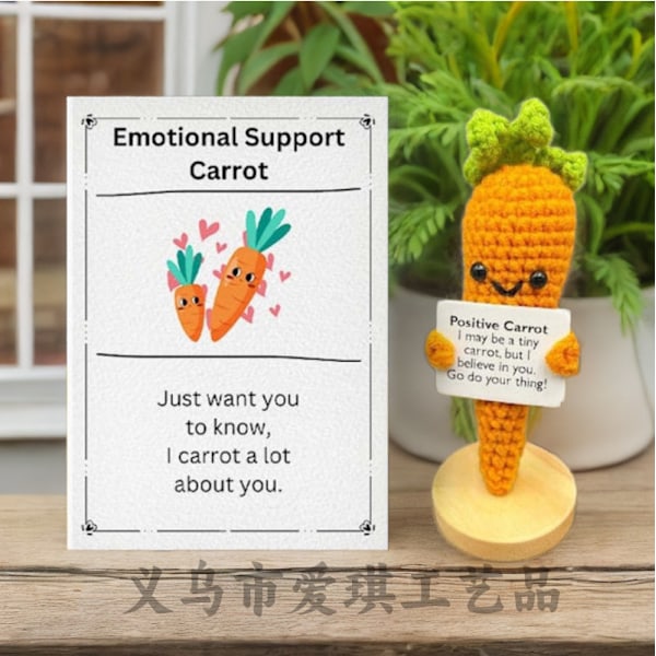 Amazons bästsäljande ull Emotional Support groda handvirkade ornament positiv energi kort Carrot + big card 1