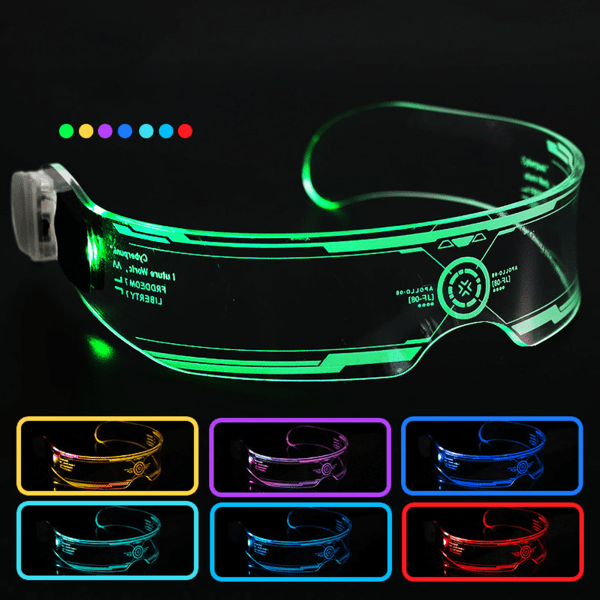 LED-glasögon | Cyberpunkglasögon för Cosplay | Ljusglasögon för vuxna 7 neonfärger, Glow In The Dark Festtillbehör, en