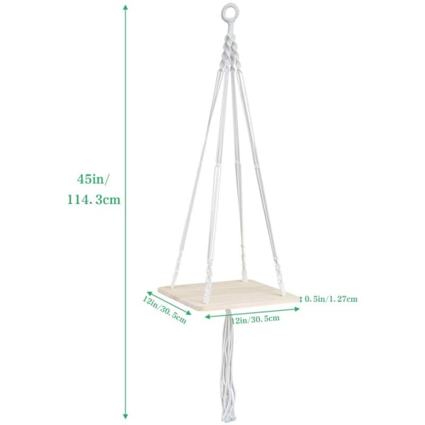 Hängande Hylla i Trä Makramé Växthängare Blomkrukshållare Boho Växthängare Inomhus Utomhus Heminredning (Fyrkantig 105 cm 41\")
