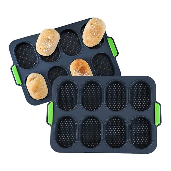 Baguette Bageforme, 2-pak Silicone Mini Baguetteforme, Non-Stick Hamburgerbrødsform - BPA Fri Bageudstyr