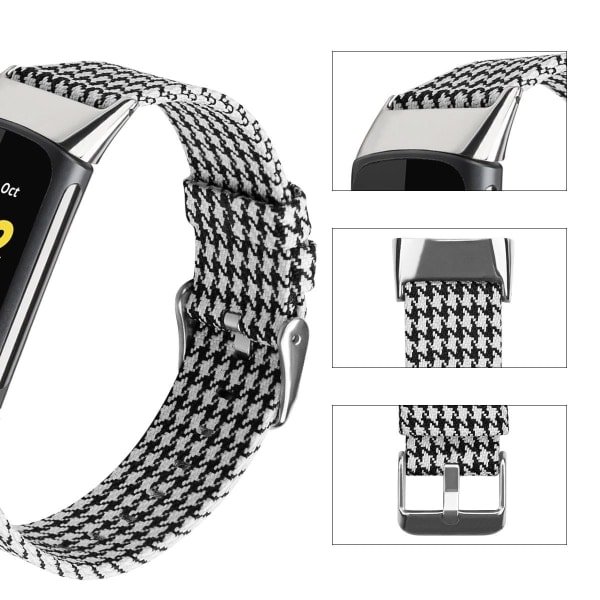 Armbånd til Fitbit Charge 5 Nylon Sort & Hvid 120-160mm Sort, Hvid