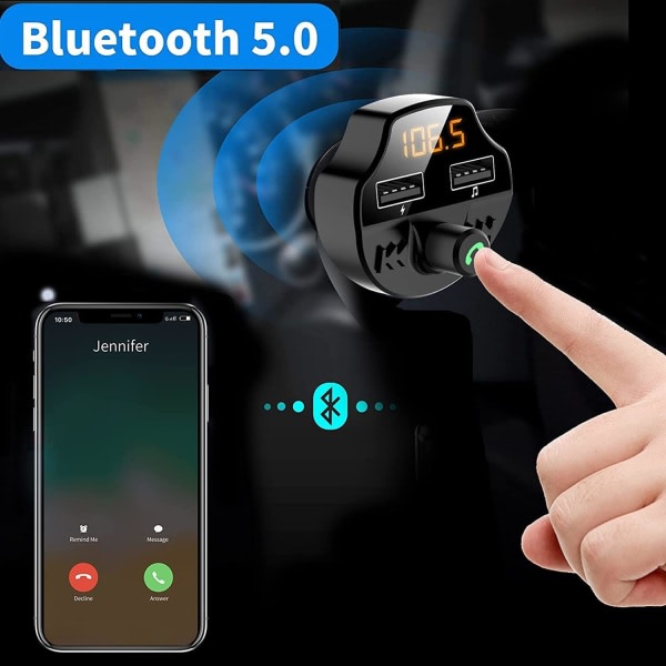 TG Bluetooth FM-sender (svart), trådløs bilradioadapter bilsett