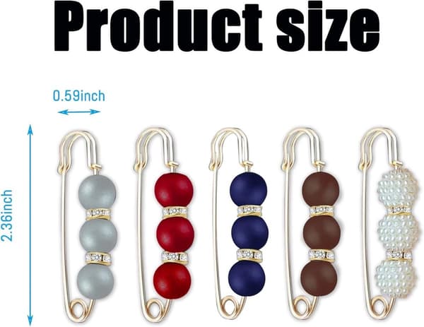 Motesett med perlebroche, 5 farger, imiterte perlebrocher, vestspenne, genser skjerfklips