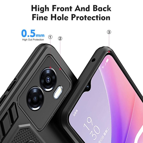 Til Oppo A57 4g / A57s 4g / A77 4g / A77s 4g / A57e 4g Skjult Støttefod Telefonetui Pc + Tpu Stødtæt Cover Sort