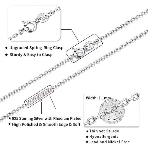 925 Sterling sølv Halsband Dam 1,1 mm Kabelkedja Halsband