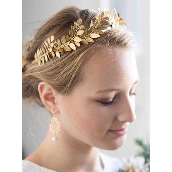 Brudekrone med blader, vinddiadem, gull