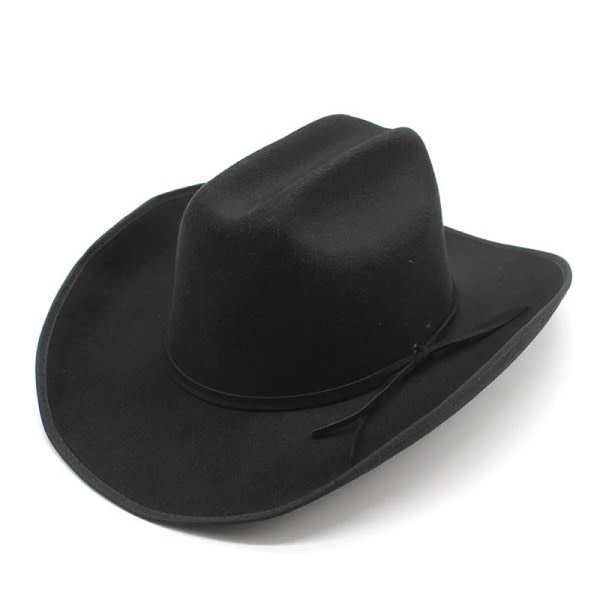 Retro fint läderband kashmirimitation kvinnor män Stor bred brätte Yellowstone Cowboy Western Cap Cowgirlkeps 56 59cm Svart