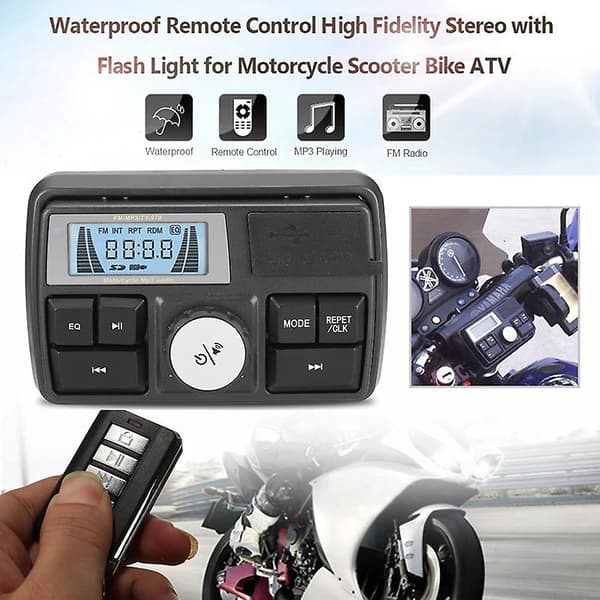 Motorcycle Sound Mp3 Radio Audio System Stereo Speaker Bluetooth Waterproof Fm 5 Eq Functions Lcd Screen Usb/sd/tf