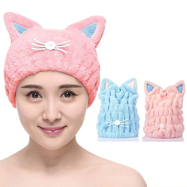 TG 2 Mikrofiber Hårhandduk Cap Kitty (Blå, Rosa)
