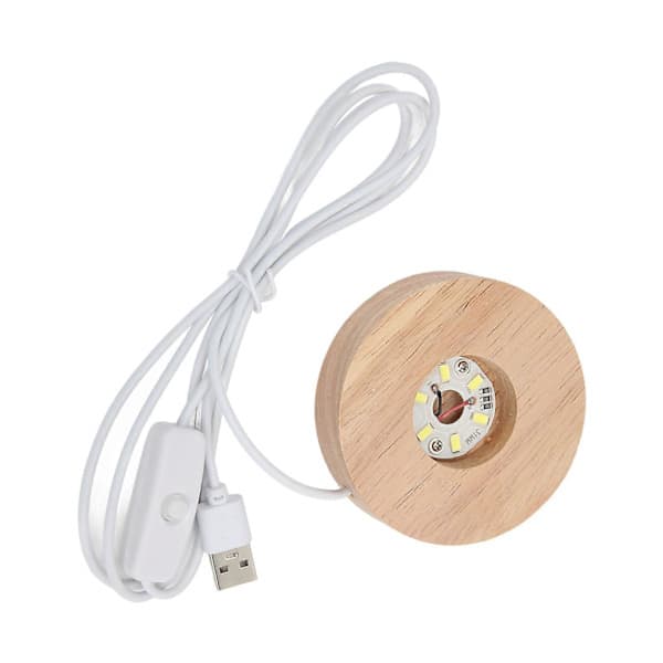 LED-lyssokkel USB Eik Tre Rund Displaylampe for Hjemmeinnredning Hvitt Lys 8cm x 2cm