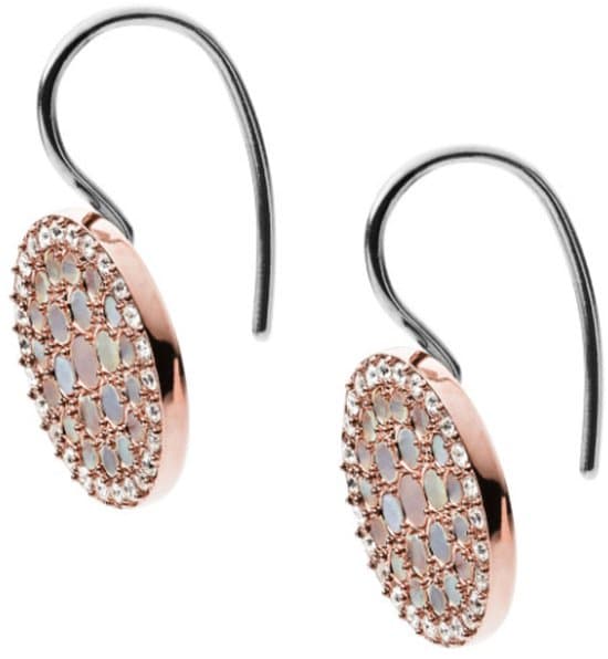 Fossil Dame Drop Øreringe Rosaguld Tone Perlemor Krystal Skive Dingleøreringe 10 mm til Hverdag og Fest