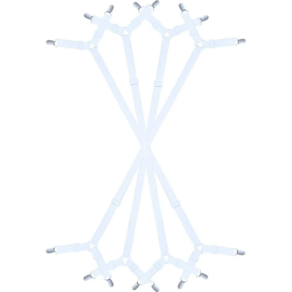 Adjustable Elastic Sheet Holder, Mattress Cover with Long Straps White