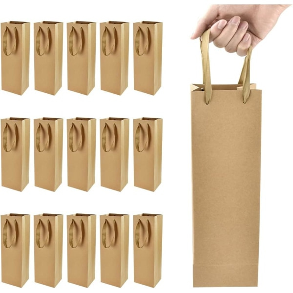 15 ST A Kraft Presentpåse - Flaskstorlek - 11*9*35cm - Kraft Presentpapper