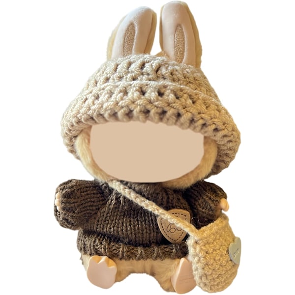 Kläder för Labubu (INGEN Docka), Hatt & Overall Set för 17 cm Labubu Tillbehör Kostym Knitted