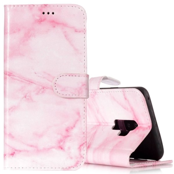 Plånboksfodral for Galaxy S9 Plus Rosa kortplatser ja fack Rosa+vit marmorering
