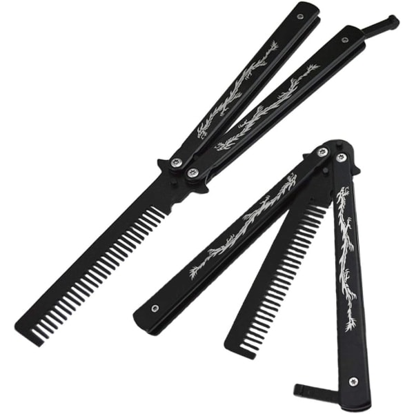 TG Butterfly Comb Ruostumaton Teräs Taittokampa Balisong Metallikamatyökalu, Musta