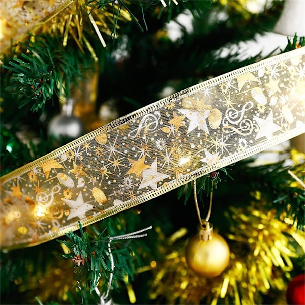 Uudet LED-nauhavalot, satiinivalot, joulunauhavalot, joulukuusen koristevalot, kaksinkertaiset kultapinnoitetut hehkuvat nauhavalot Golden Ribbon-Warm White 5m 50 lights - 3 flash battery box
