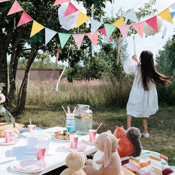 4 girlanger (48 flaggor) - Färgglada flaggor - Vimplar - Pastellfärgade vimpelflaggor - Färgglada triangulära vimpelflaggor
