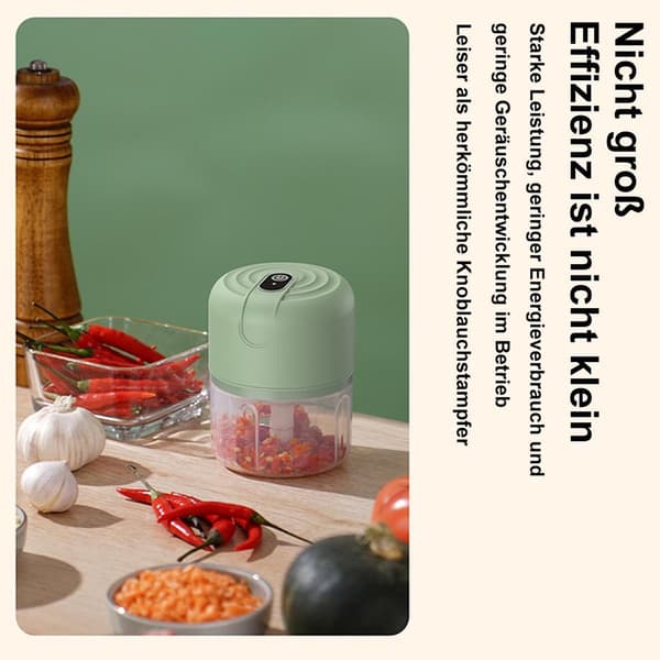 Mini mathakker, 250 ml USB oppladbar med 3 rustfrie stålblader, for hvitløk, grønnsaker, babymat og camping, grønn