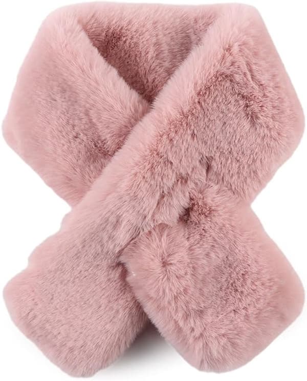 Faux Fur Scarf for Women, Warm Winter Neck Warmer Soft Plush Pull-Through Wrap Scarf, Pink