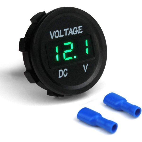 Universal Vattentät LED Voltmeter Digital Display Voltmeter för Lastbil Bil Motorcykel DC 12V-24V (Grön)