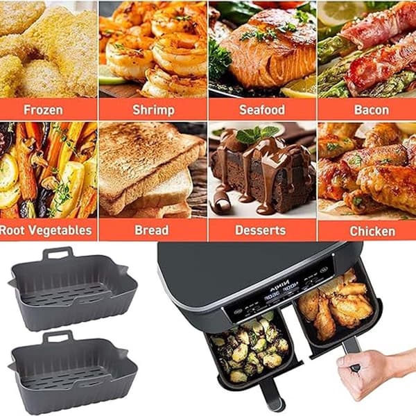 Airfryer Bakplåtspapper, Engångsbehållare, Silikonfoder, Svart, 2 Delar, för Rektangulära Airfryers