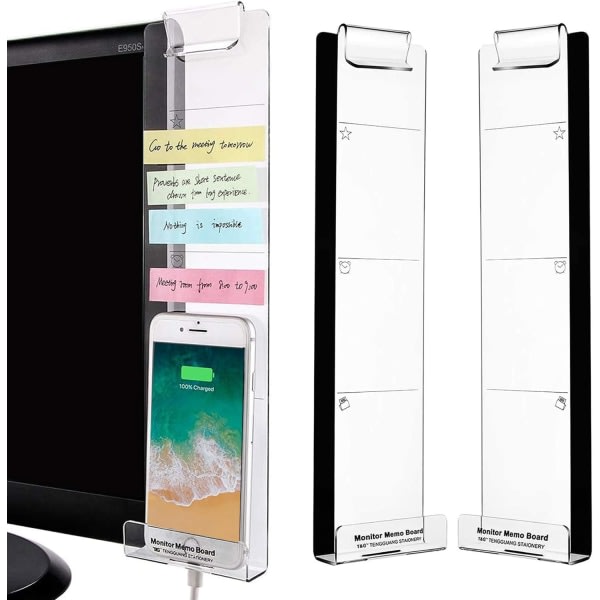 2PCS-näytön muistikortti, Sticky Note Holdare, Dator-näytön viestiruutu Pappershållare
