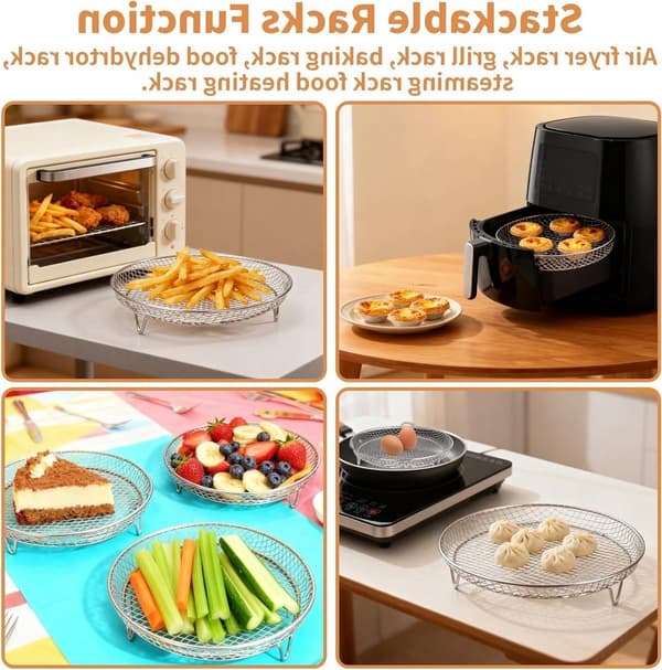 3-pack Airfryer-ställset Staplingsbara dehydratorställ i rostfritt stål för 4,2QT till 6,8QT Airfryer, diskmaskinssäkra för hälsosamma snacks