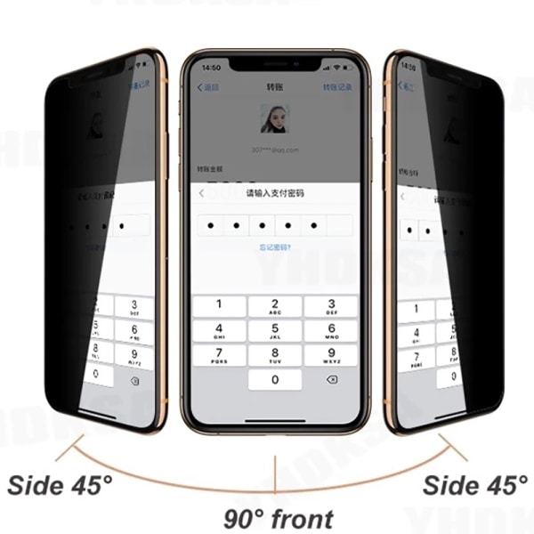 TG 3-PAK iPhone 13 Skærmbeskytter Anti-Spy HD 0,3mm Sort