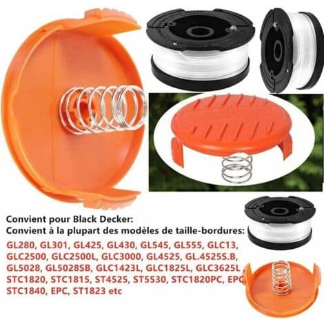 Black & Decker Trimmerline Spole, 8 spoler trimmerline med 2 spoledeksler og 2 fjærer, spoler A6481 A6485 kompatible