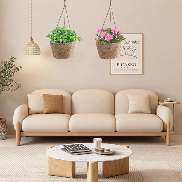 Hängande växtkorg i sjögräs 20 cm, handvävd boho-kruka med vattentätt foder för hem och trädgård, inomhus och utomhus