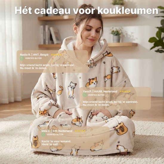 JAXY Oversized bärbar filttröja, supermjuk flanellfleece med Sherpafoder, en storlek 6XL, kattmönsterpresent för kvinnor och män