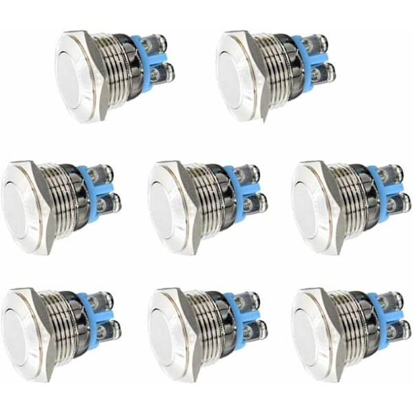 Momentan Metall Trykknapp Bryter 12V 8STK 16mm for Marine Vanntett Bil RV Lastebil Båt