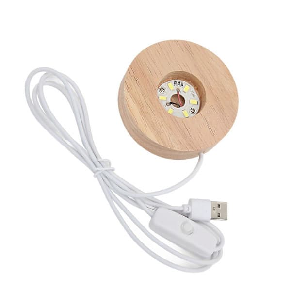 LED-lysfod USB Eg Træ Rund Displaylampe til Boligindretning Hvidt Lys 8cm x 2cm