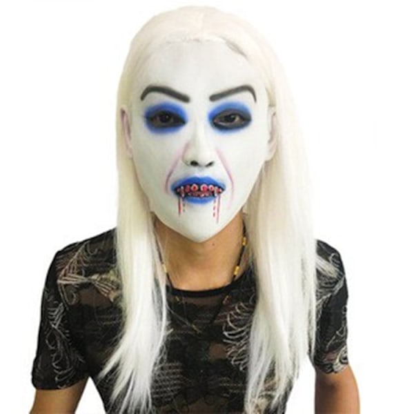 Horror maske script killing NPC mand og kvinde maske hovedbeklædning rum flugt hjemsøgt hus kvindelig spøgelseskjole Halloween dans White hair bleeding (including wigs)