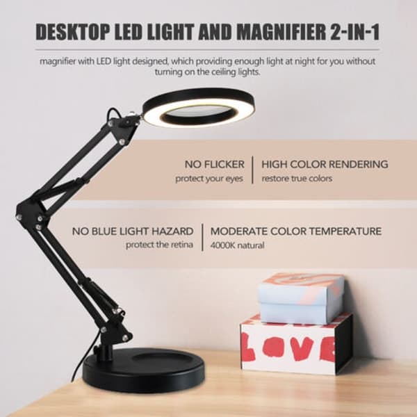 LED Forstørringslampe, Foldbar Skrivebordslampe, Læselampe