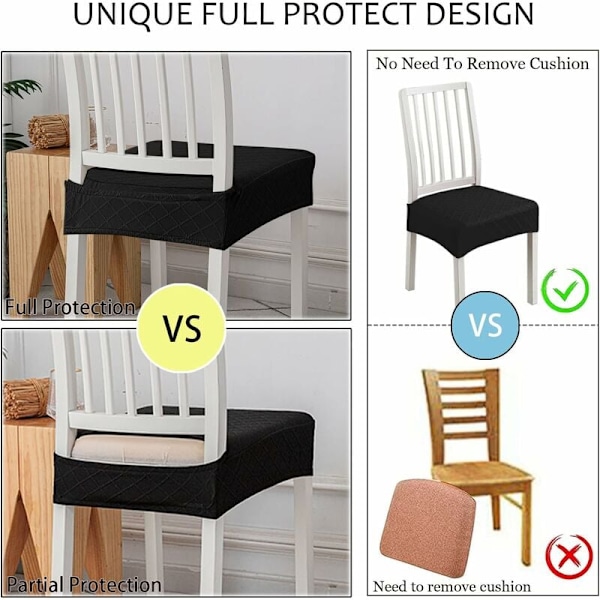Diamond Lattice Vanntette Setetrekk for Spisestuestoler, Stretch Kjøkkenstolstrekk for Spisestue, Seteputetrekk (Svart, 2 stk)